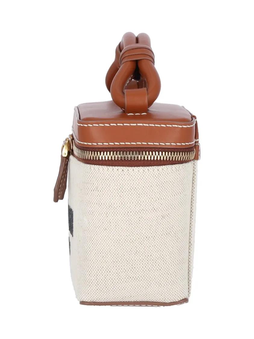 Balmain Crossbody bags Structured Canvas Bag With Leather Handle And Logo in beige