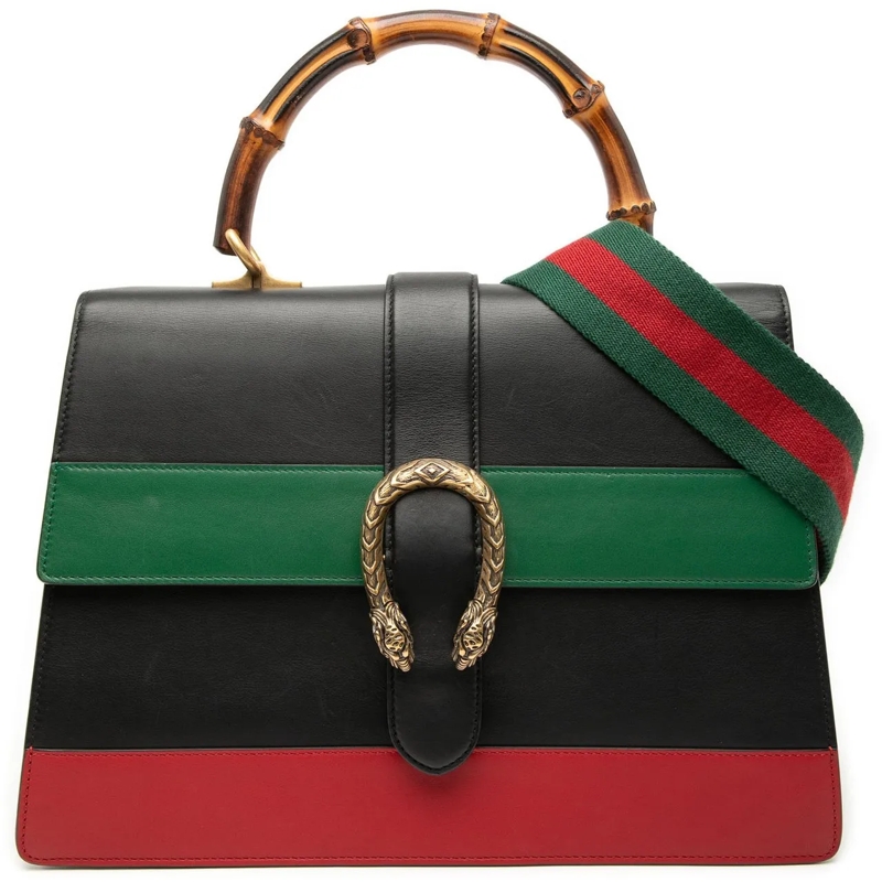 Gucci Schultertasche Large Leather Bamboo Dionysus Web Satchel schwarz