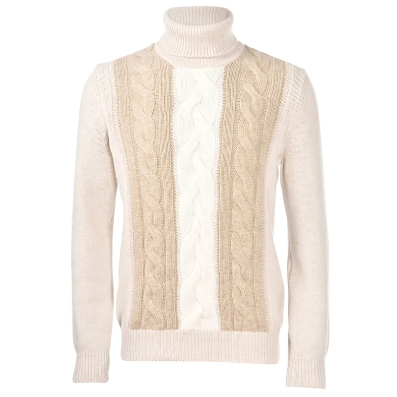 Gran Sasso Trui High Neck Cable Knit Sweater Neutrals