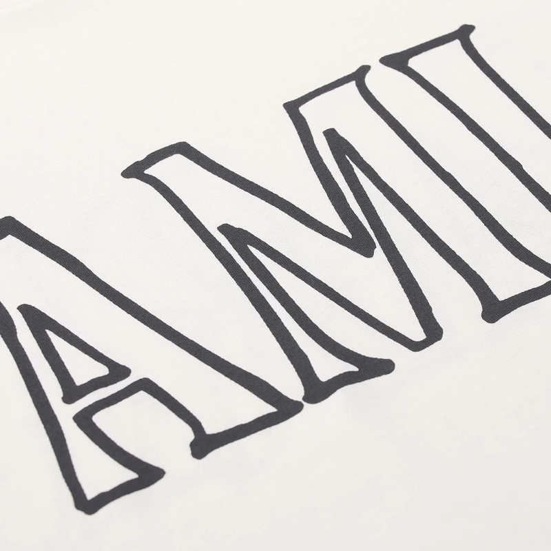 AMI Paris T-Shirt Off White Cotton T-Shirt With Double Logo Neutrals(Image 7)