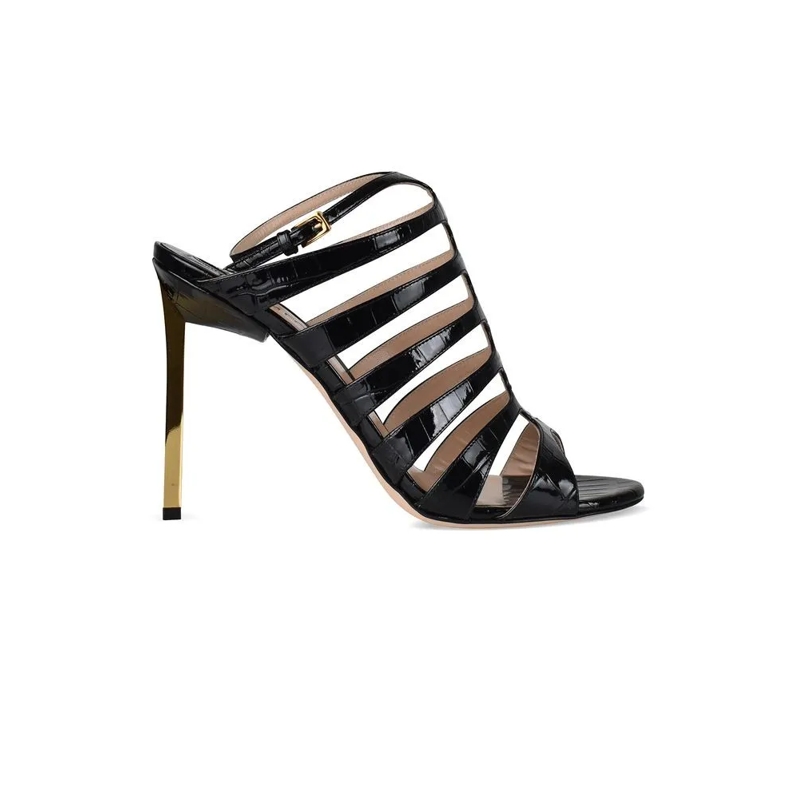 Tom Ford Sandalen Crocodile-Effect Leather Sandals With Gold Mirrore Black