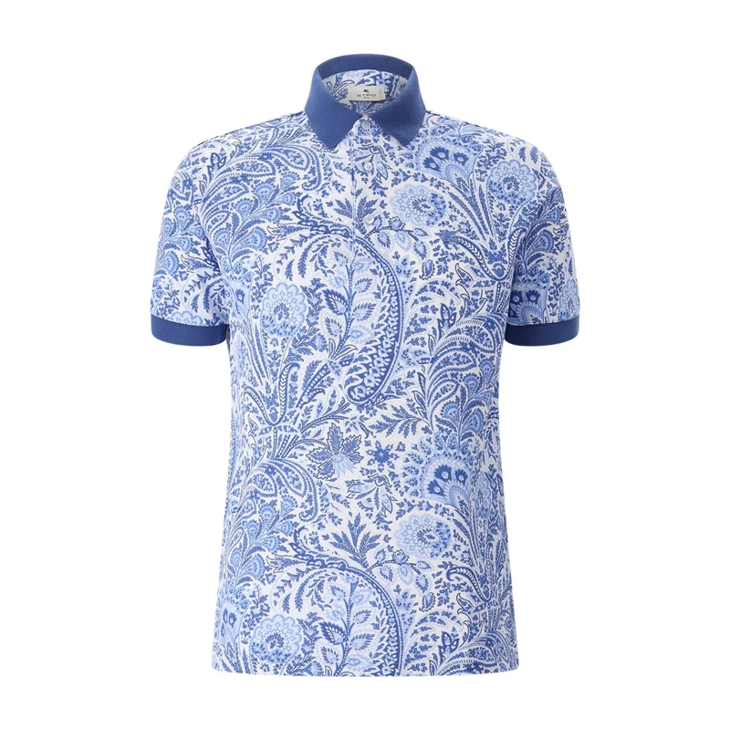 Etro Polohemd Poloshirt mit Paisley-Muster blau