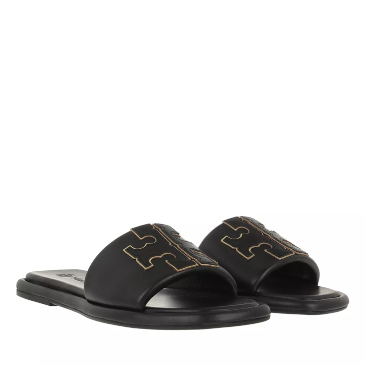 Tory Burch Double T Sport Slide Perfect Black Gold Sandal
