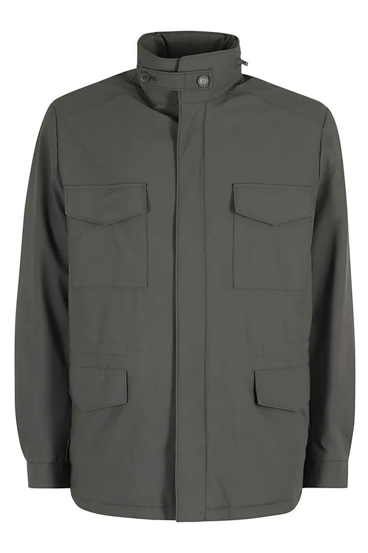 Thumbnail - Duno - Military Green Field Jacket With High Collar - Größe 48 - grün