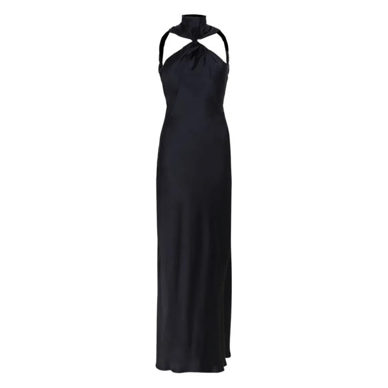 The Attico  Black Viscose Satin Halter Dress Black