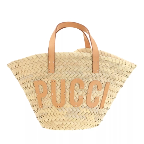 Emilio Pucci Bucket Bag Palm Straw And Techno Twill Naturale+Aran/Verde Sac panier