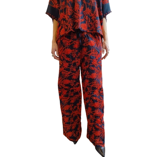 Essentiel Antwerp  Pantalon navy Brod� fleurs orange taille �lastiqu� mehrfarbig