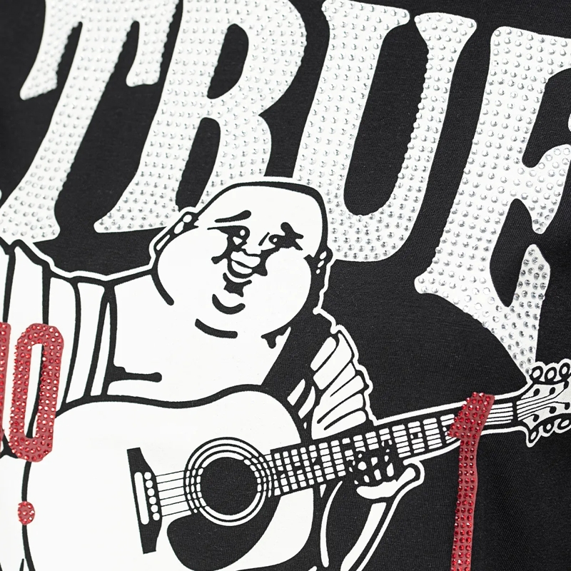 True Religion T-Shirt - Buddha-Print- Ziersteine auf Front- Kurzarm-  schwarz(Image 5)