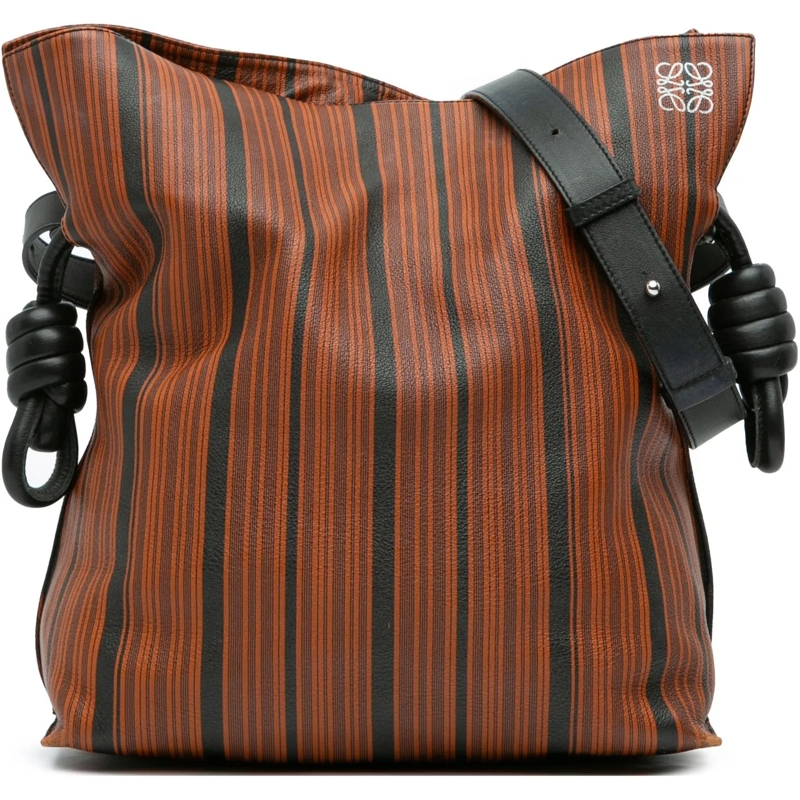 Loewe Shopper Medium Striped Leather Flamenco Knot Tote braun