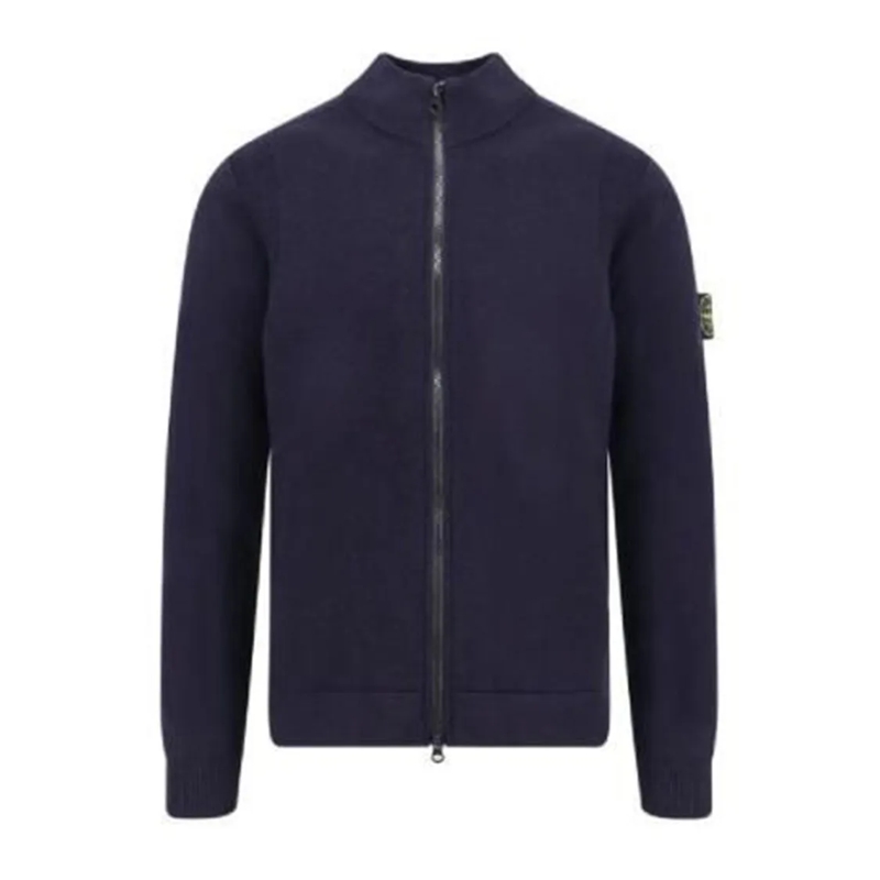 Stone Island Pullover Full-Zip Deep Navy Sweater With High Collar Blue