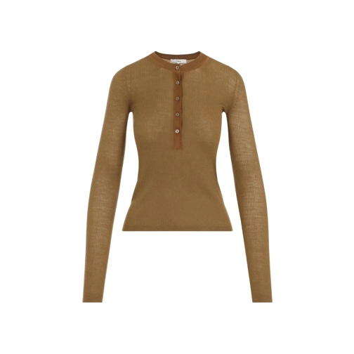 Chloé Khaki Green Wool Pullover Brown Maglione