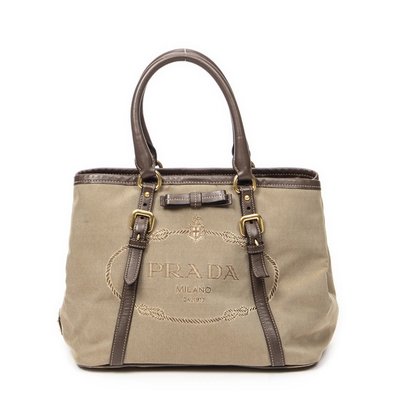 Prada Crossbody Bag Jacquard Bow Tote hell-braun