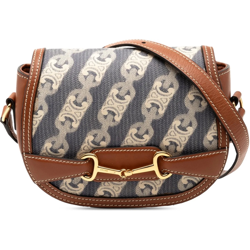 Celine Schultertasche Small Maillon Triomphe Jacquard and Calfskin Crecy blau