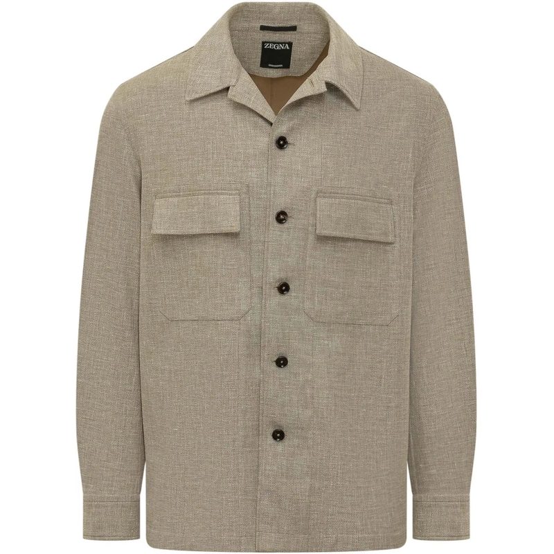Zegna Haut décontracté Overshirt con Tasche Applicate e Bottoni taupe