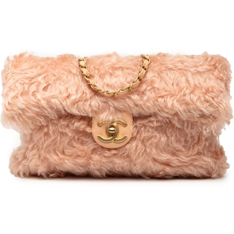Chanel Pochette CC Fantasy Fur Clutch with Chain rose
