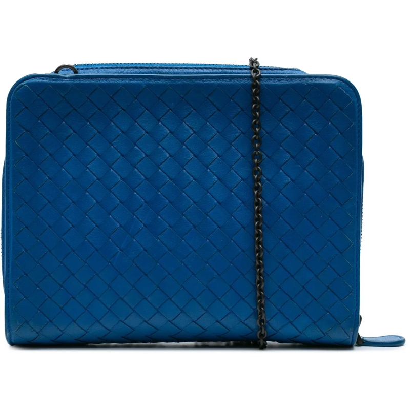 Bottega Veneta Sac à bandoulière Nappa Intrecciato Zip Around Wallet On Chain blau