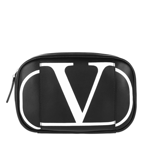 Valentino Garavani V Logo Print Pouch Calf Leather Black Clutch