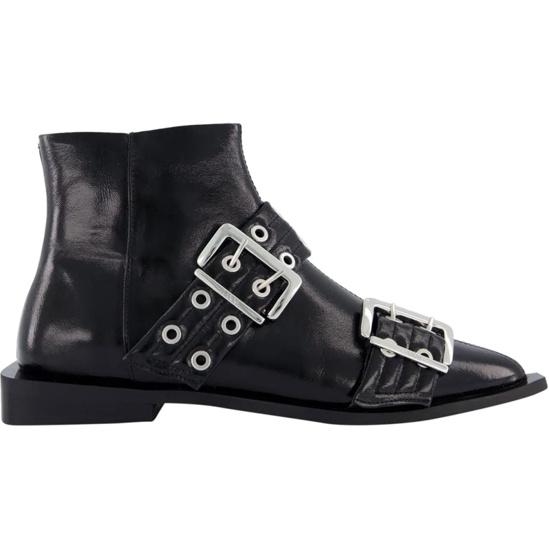 GANNI Stiefel Dames Feminine Buckle Flat Boot schwarz