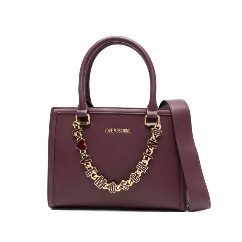 Love Moschino Fourre-tout Structured Bordeaux Handbag With Gold Accents Grey