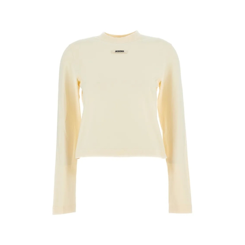 Jacquemus Top met lange mouwen Cropped Cream Long-Sleeved T-Shirt Neutrals