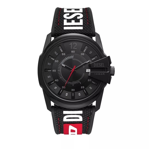Diesel Master Chief Three-Hand Date Black Leather, Nylon, Schwarz Quartz Watch
