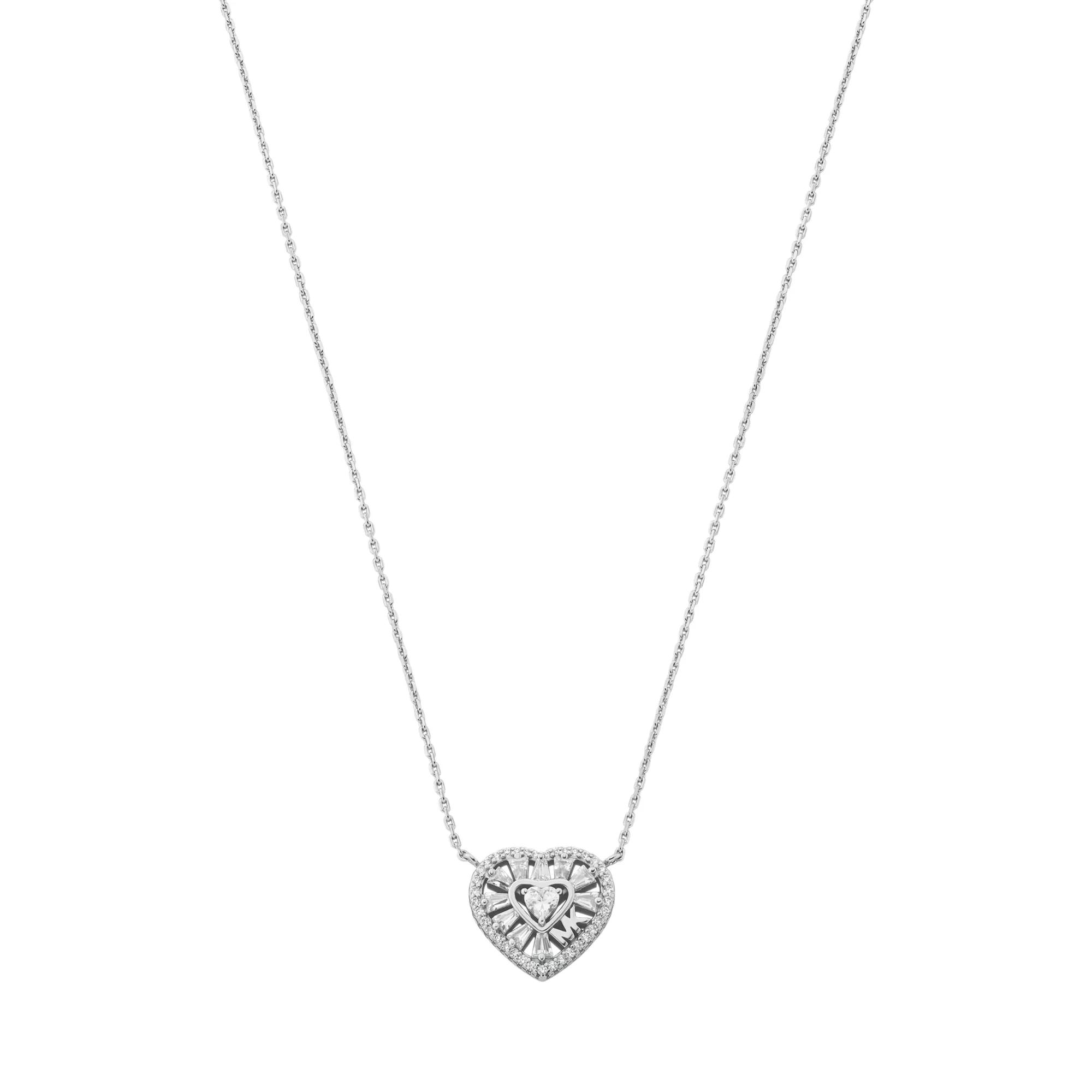 Michael Kors Halskette - Tapered Baguette Heart Pendant Necklace - Gr. unisize - in Silber - für Damen