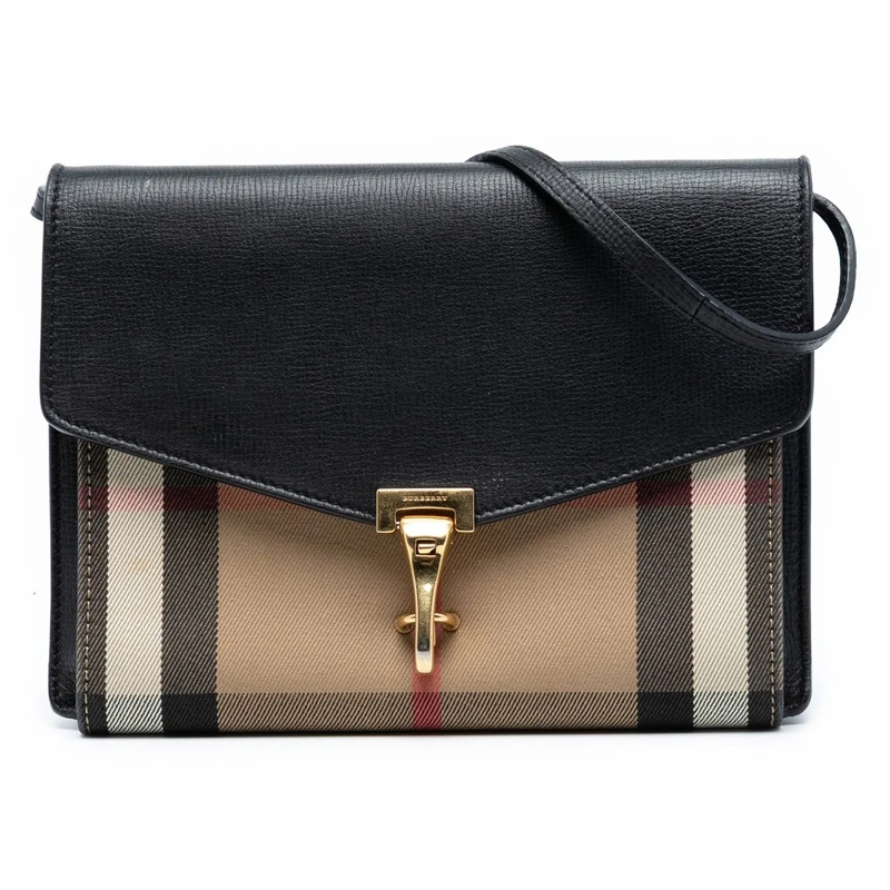 Burberry Schultertasche Small Leather and House Check Canvas Derby Macken  schwarz