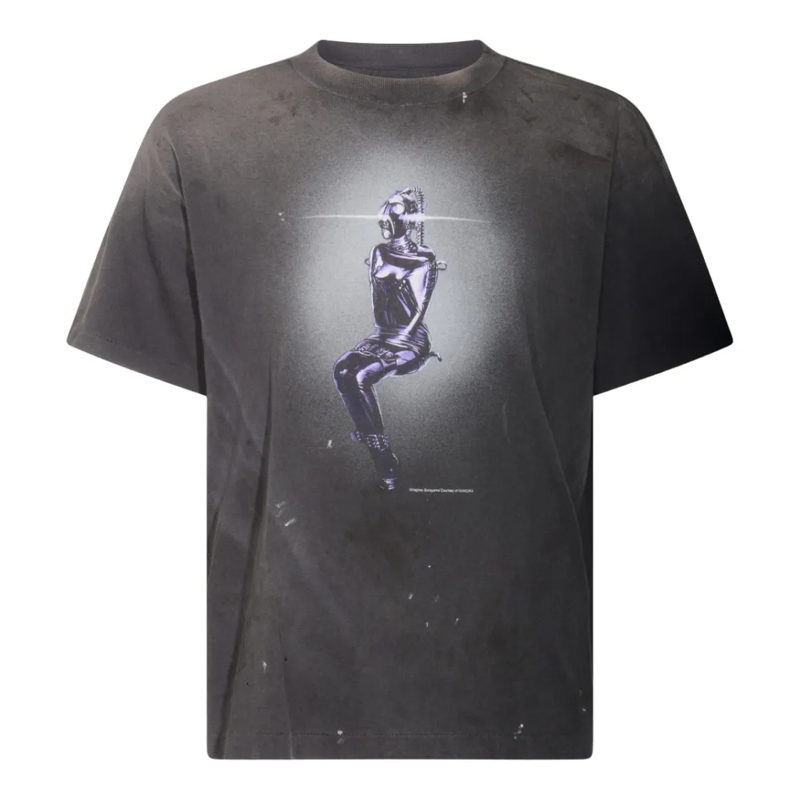 Saint Mxxxxxx T-shirt Black Short-Sleeve T-Shirt With Futuristic Graphic Grey