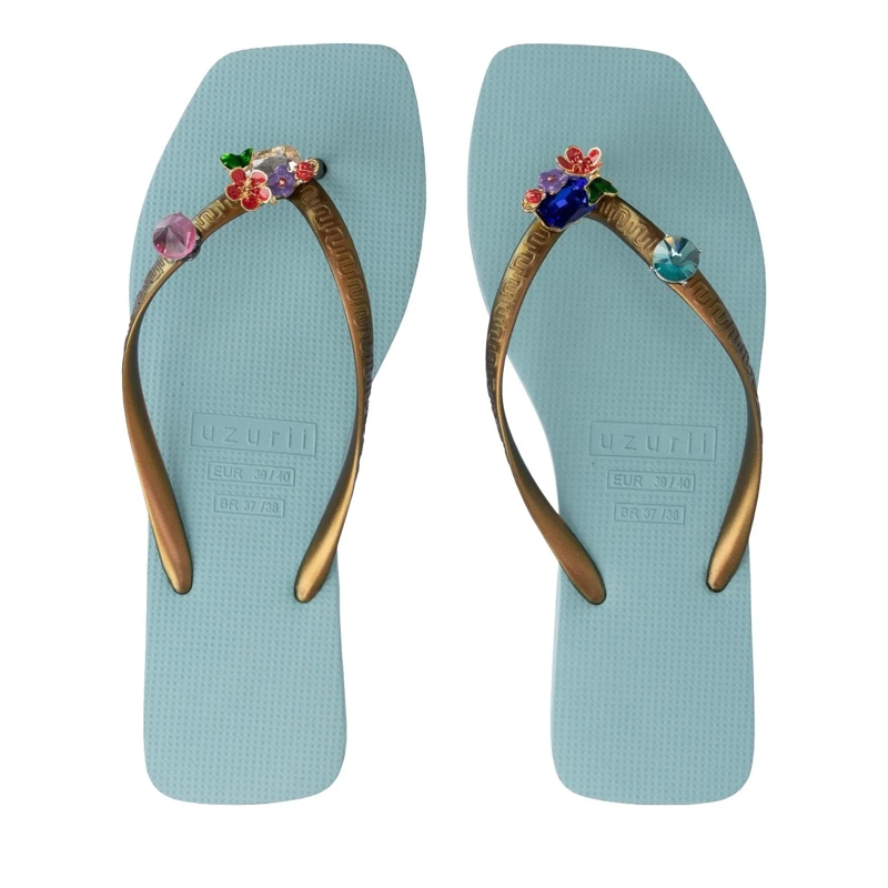 UZURII Flip Flops flip flop Flore Square ocean(Image 5)