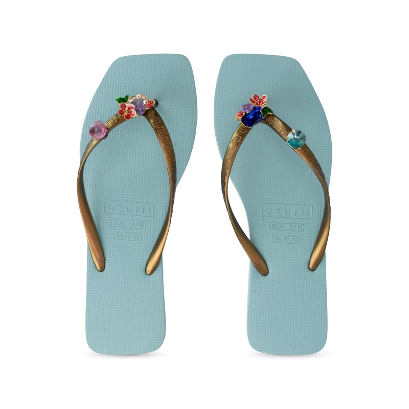 UZURII Flip Flops flip flop Flore Square ocean(Image 6)