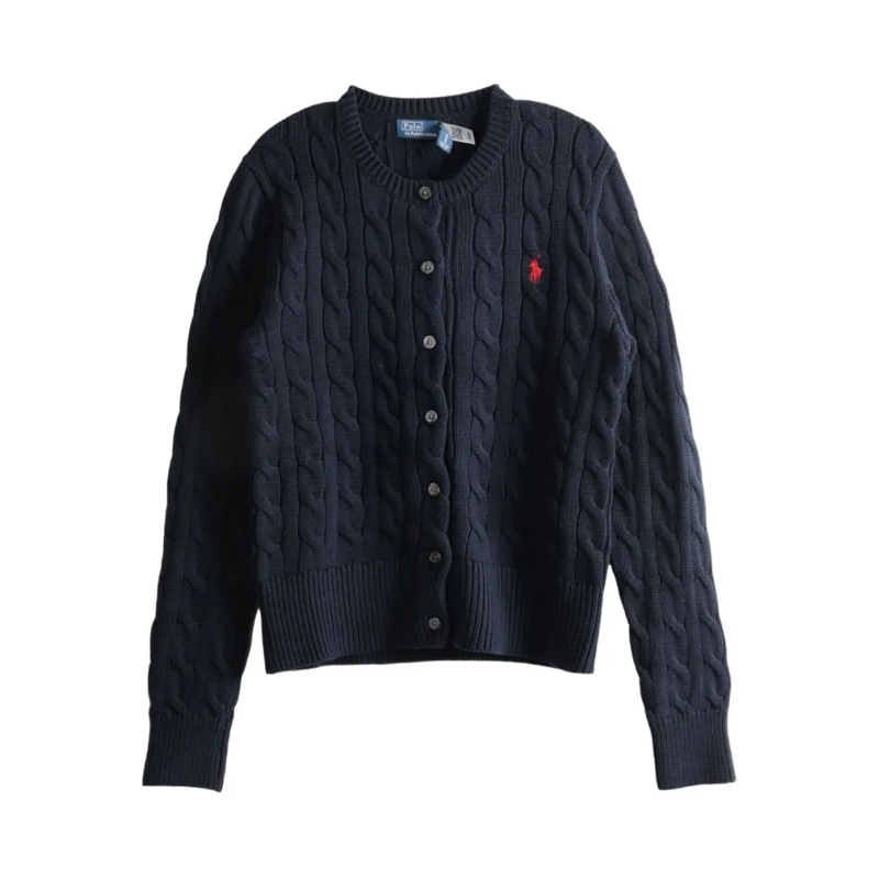 Polo Ralph Lauren Cardigan Navy Blue Cable-Knit Cardigan With Fitted Silhouet Black