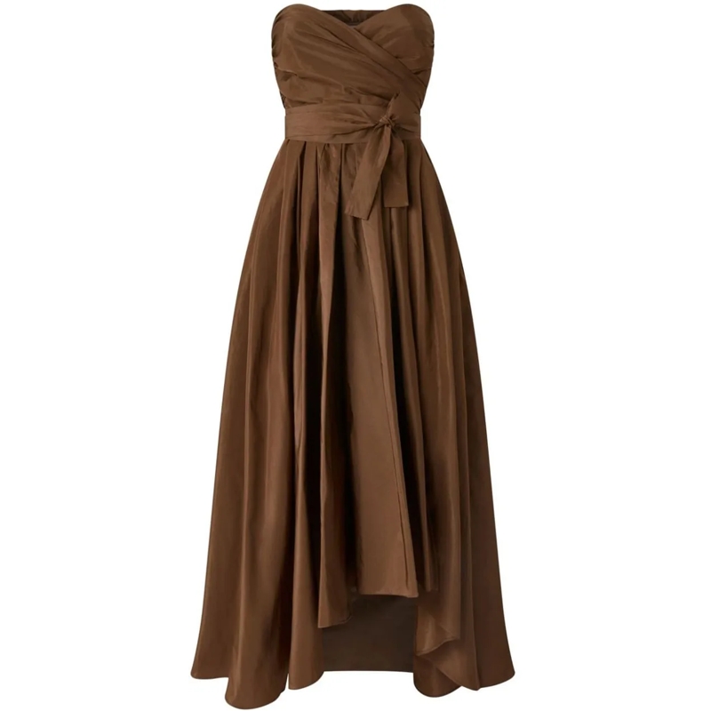 Pinko Robe midi Strapless High-Low Dress With Fitted Bodice Brown