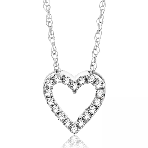 DIAMADA 0.087ct Diamond Heart Necklace  18KT White Gold Mittellange Halskette