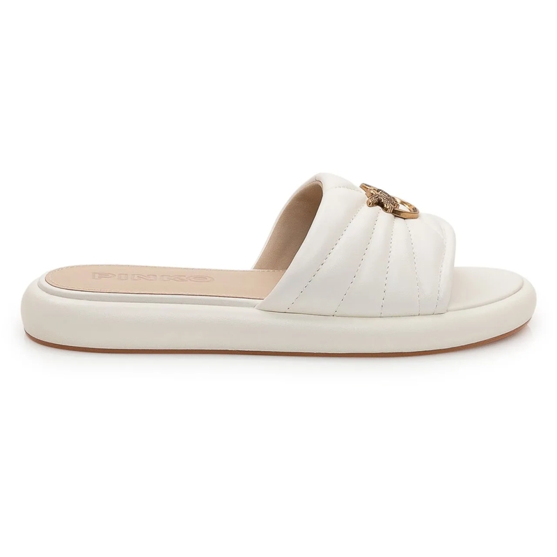 Pinko Slides Ciabatta in pelle imbottita con dettaglio logo weiß