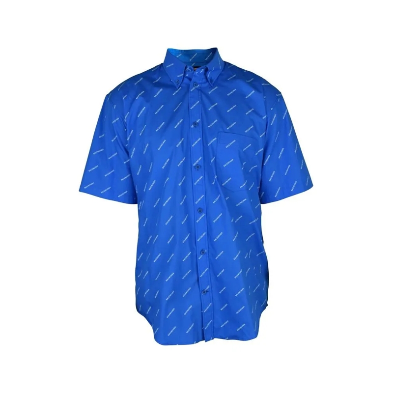 Balenciaga Overhemd Blue Cotton Monogrammed Shirt With Classic Collar Blue