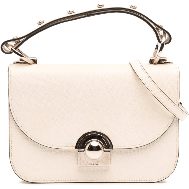 Prada Schultertasche Saffiano Lux Arcade Satchel weiß