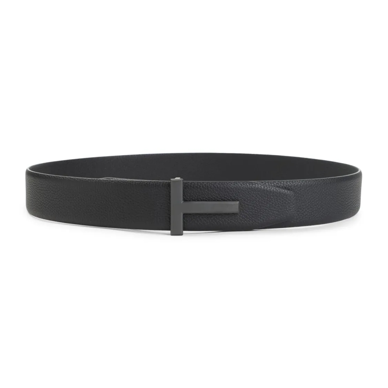 Tom Ford Riem Textured Leather Belt With T-Shaped Buckle Black