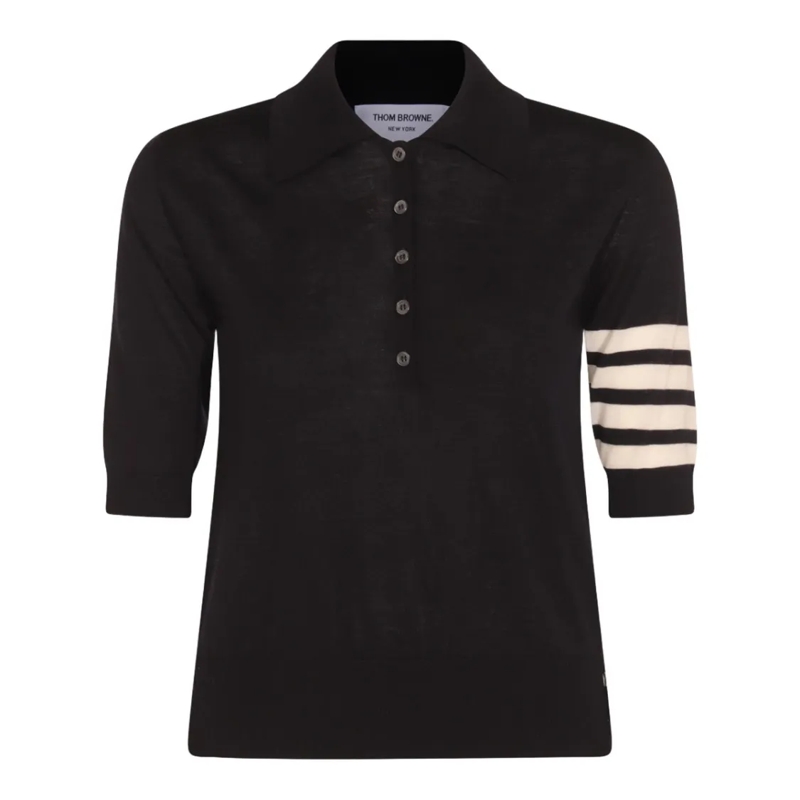 Thom Browne Pull Short-Sleeved Black Sweater With Polo Collar Black