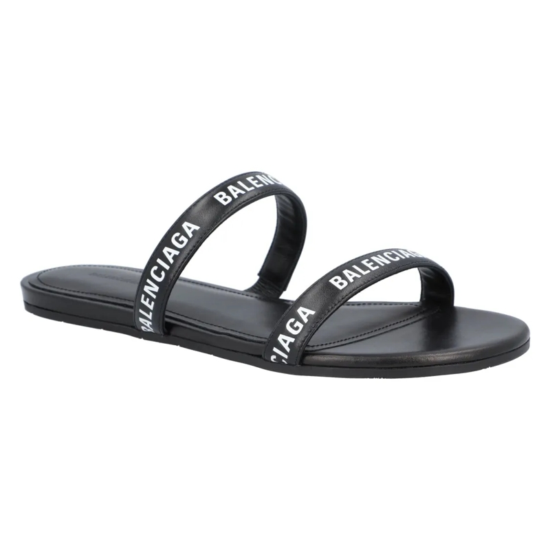 Balenciaga Sandalen Round Flat Leather Sandals Black Black