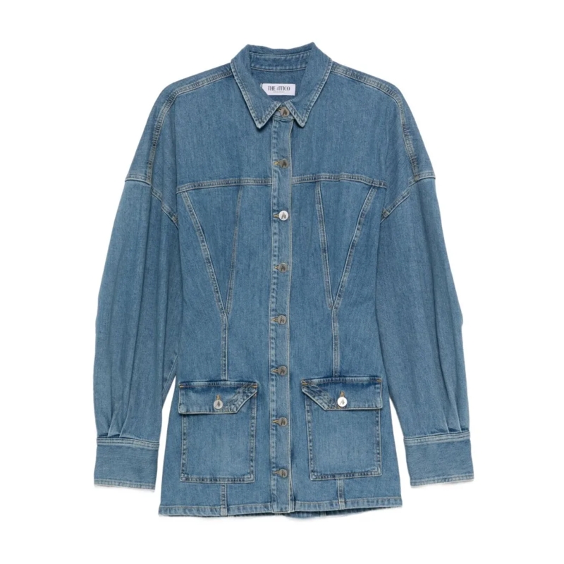 The Attico Jeansjacke Denim Jacket Dress With Button-Down Front Blue