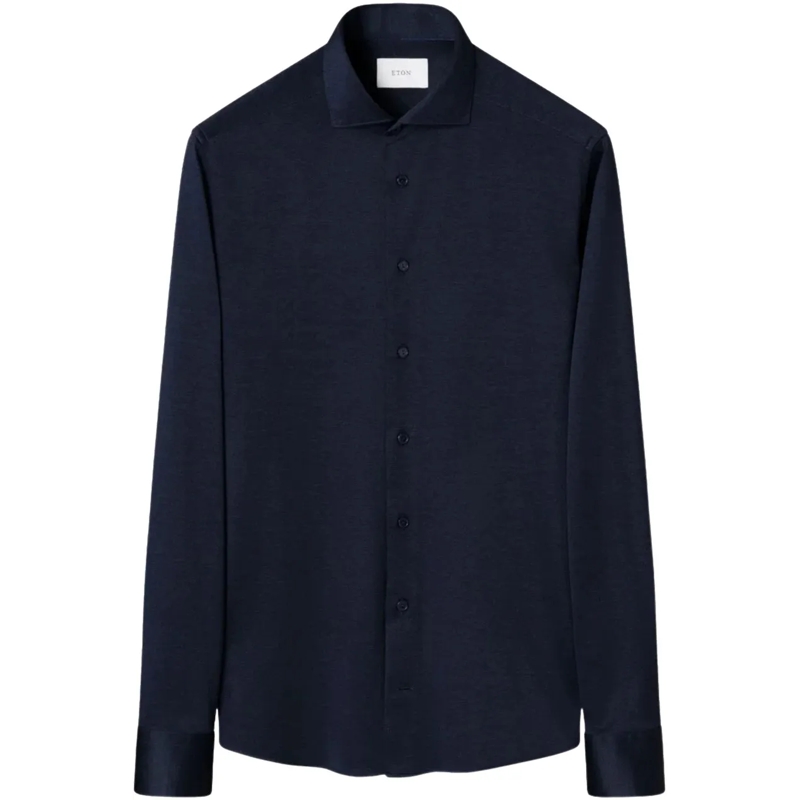 Eton  Eton Filo Di Scozia Knit Shirt Lange Mouw Overhemd blau