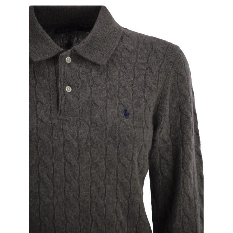 Polo Ralph Lauren Longsleeve Strickpullover mit Zopfstrick Grau(Image 4)
