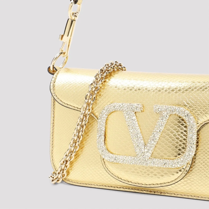 Valentino Small Loco Gold Snake Leather Shoulder Bag Gold Schultertasche