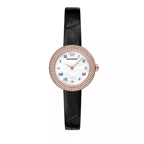 Emporio Armani Zweihand-Lederuhr Black Quartz Horloge
