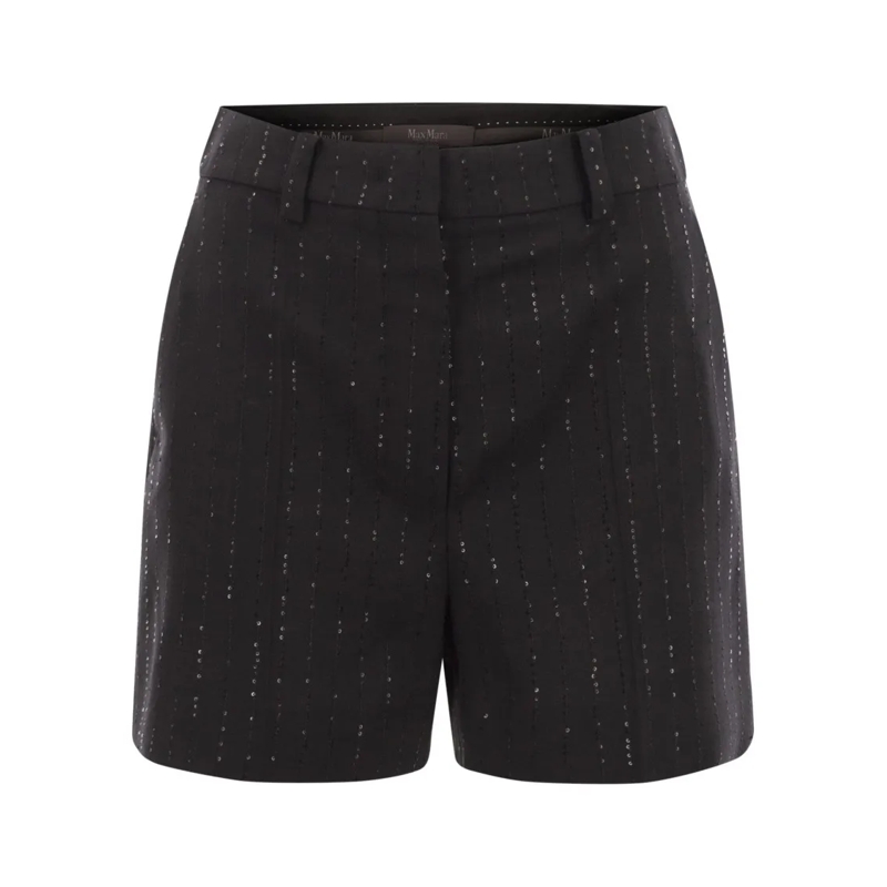 Max Mara Legere Shorts Pinstripe Embellished Wool Blend Tailored Shorts Black