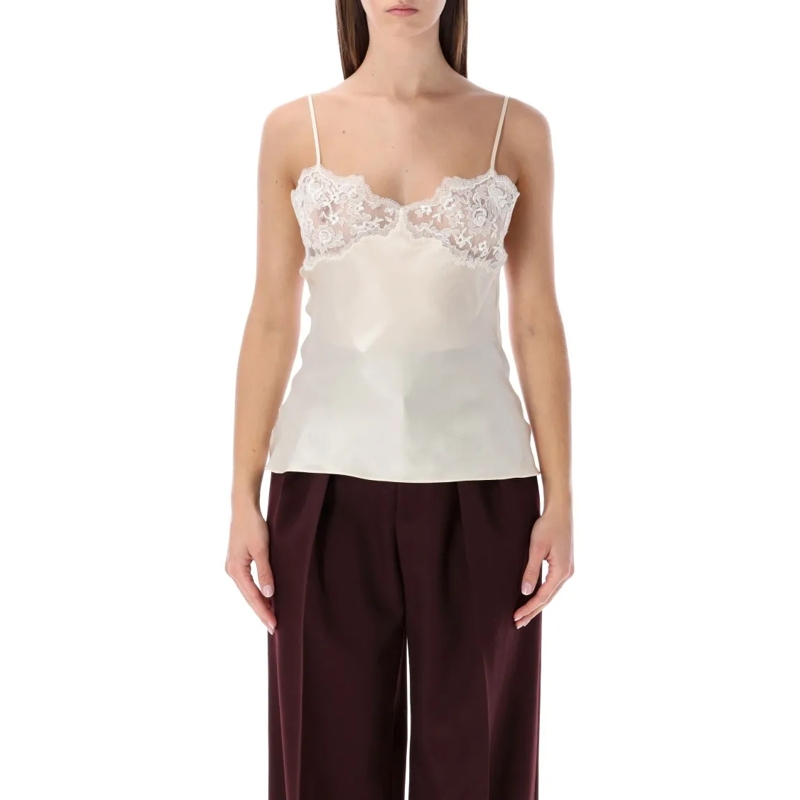Chloé Blouse Chloé Ivory Silk Top With Lace Black