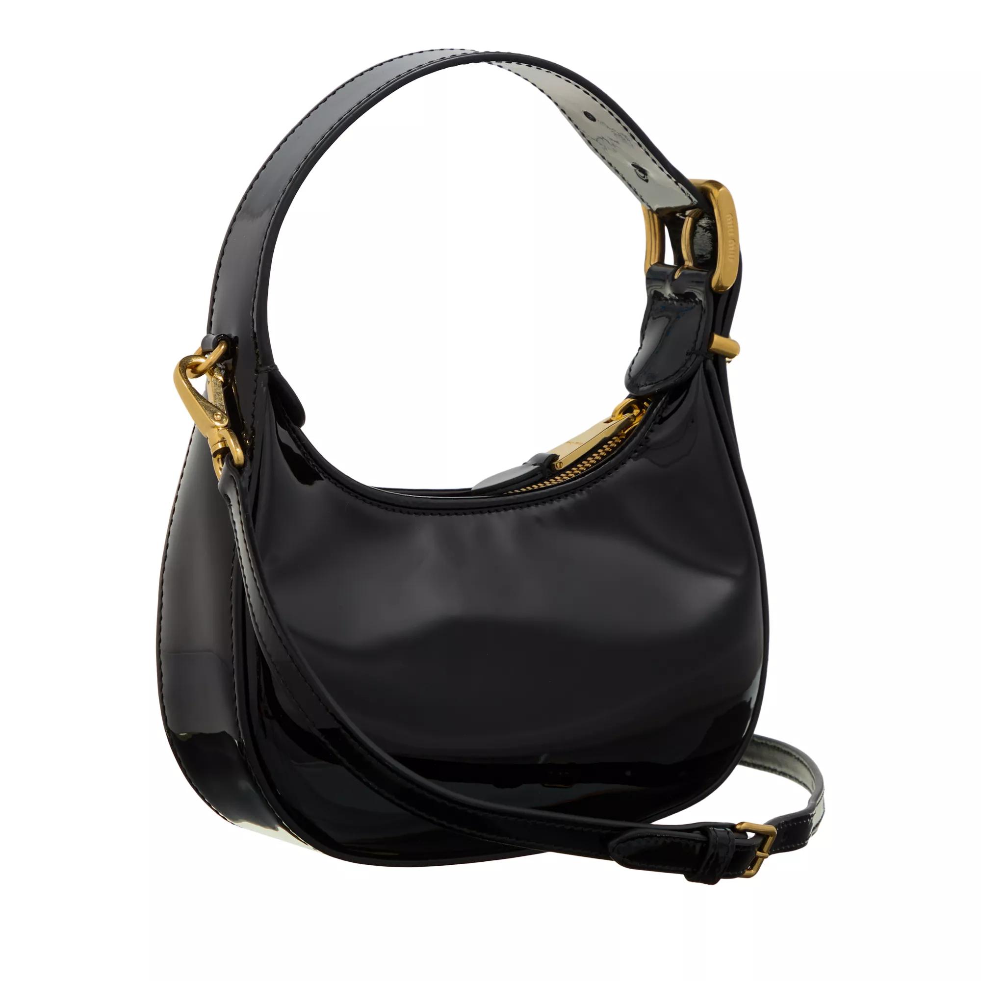 Miu Crossbody bags Leather Hobo Bag in zwart
