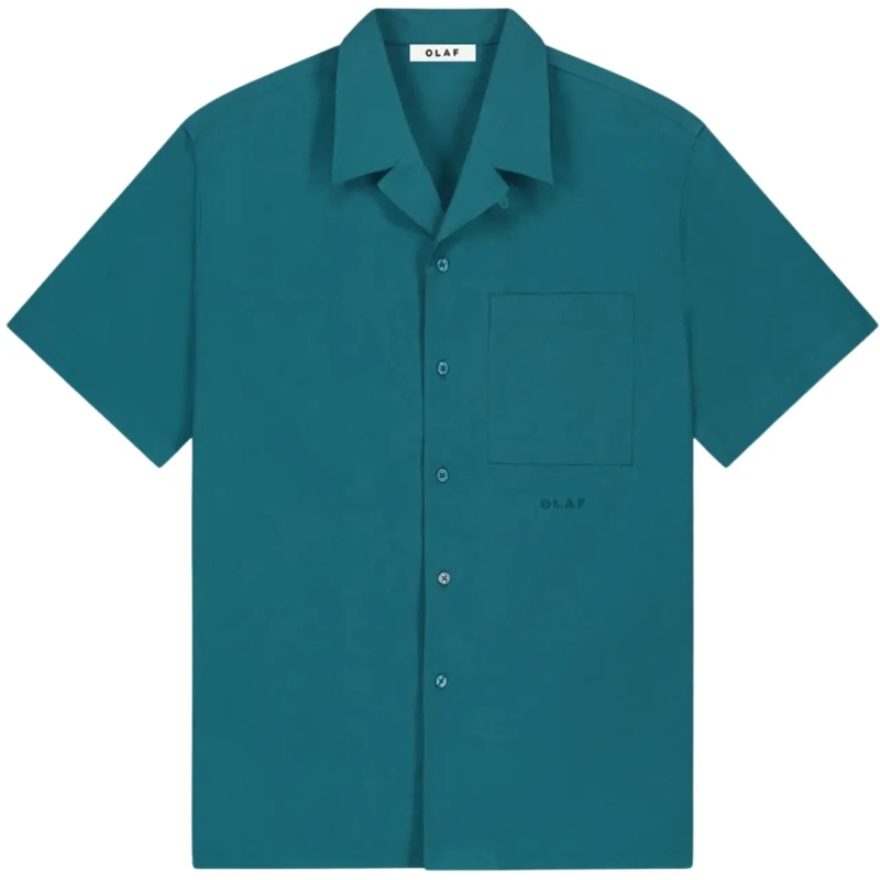 ØLÅF Legeres Oberteil Olaf Seersucker Camp Shirts Korte Mouw Overhemden  grün