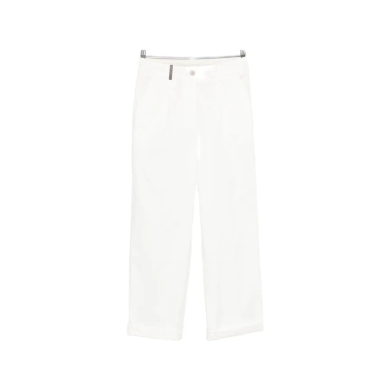 Peserico  Cropped White Straight-Leg Trousers With High Wais Red