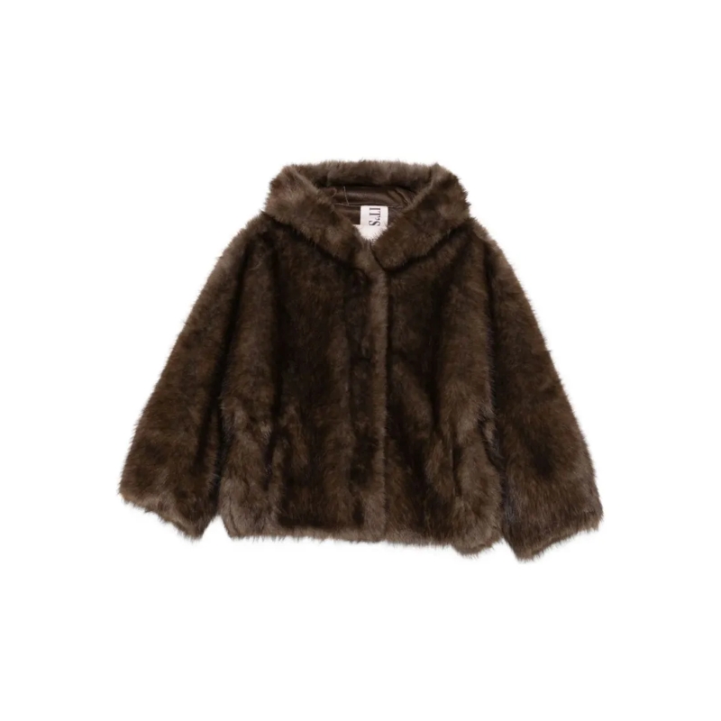 Valentini 1972  Plush Hooded Coat With Concealed Closure Black